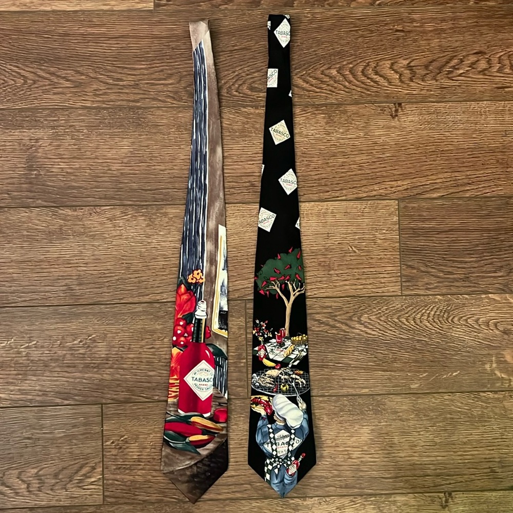 Lot of 2 1990s Vintage Tabasco Ties - 100% Silk - Made in USA